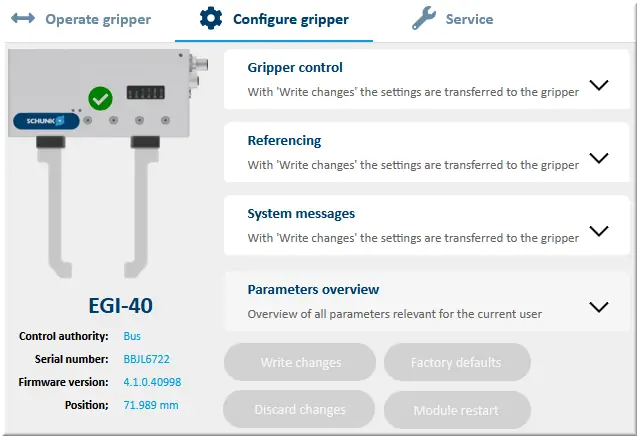 menu Configure Gripper