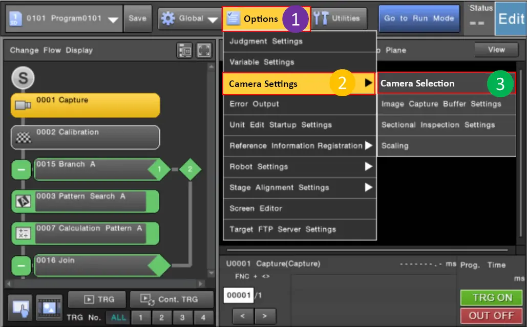 menu Camera Selection