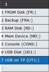 Menu sélection support